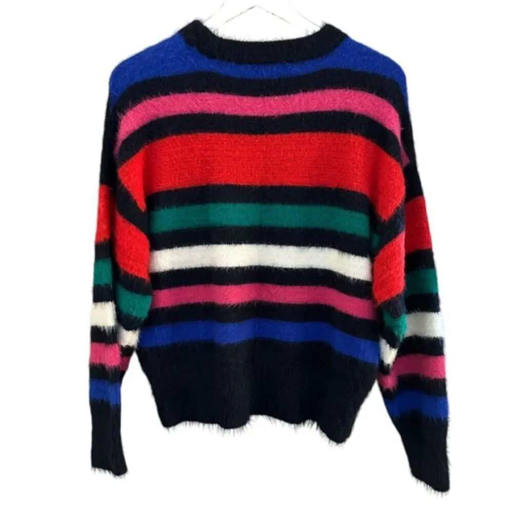 A New Day | Red Black Blue Stripe Eyelash Sweater Size Medium